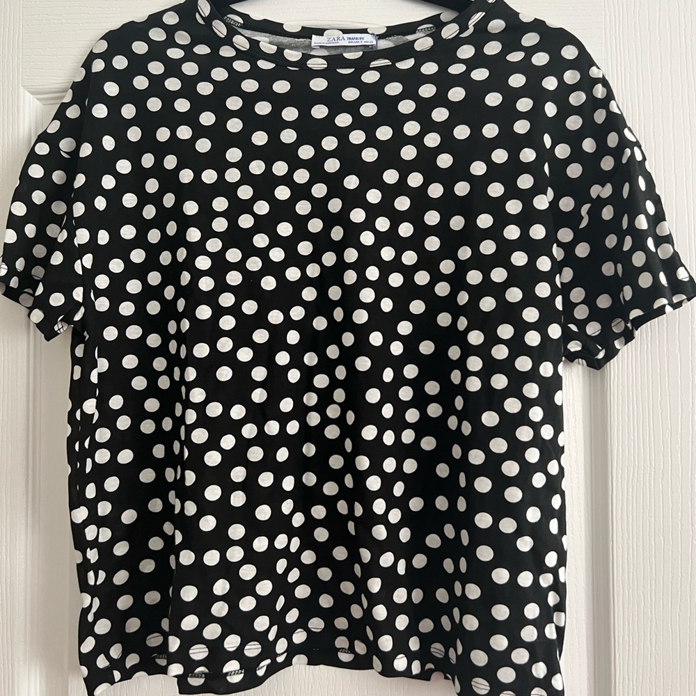 ZARA Black Polka Dots Short Sleeve Top